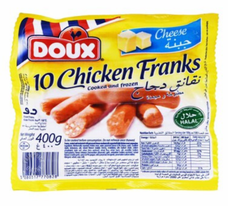 Doux Frozen Chicken Franks with Cheese 400Gm