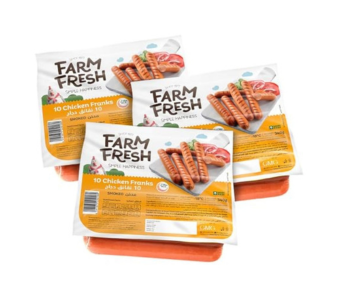 Farm Fresh Frozen Smoked Chicken Franks (3 Packs) 3 x 340Gm